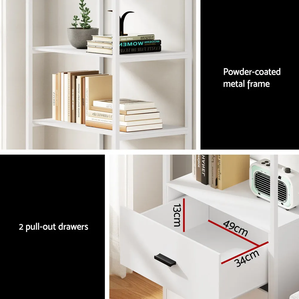 152cm Bookshelf Display Shelf 2 Drawers - White