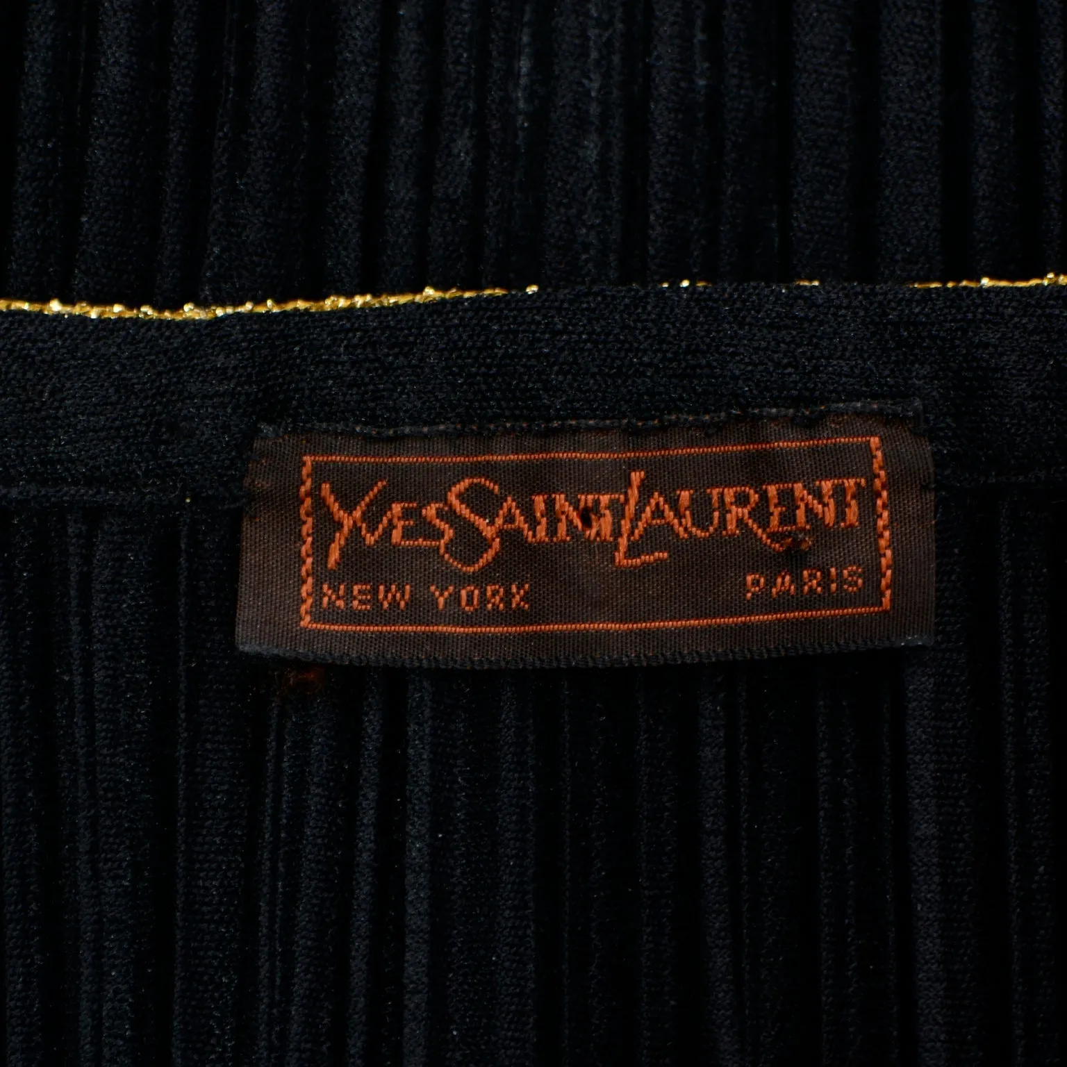 1970s Yves Saint Laurent Black Ribbed Camisole Top With Gold Trim