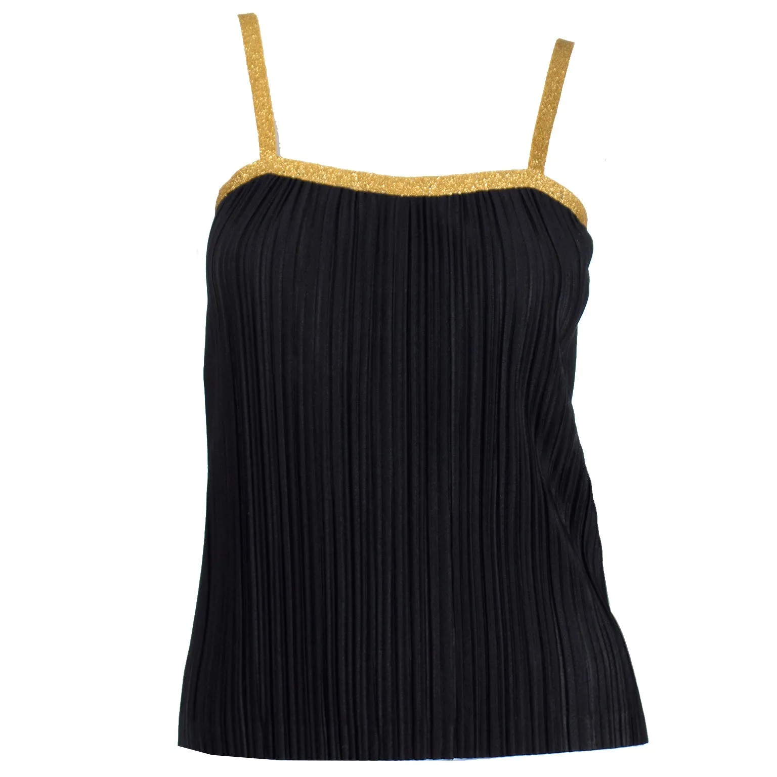 1970s Yves Saint Laurent Black Ribbed Camisole Top With Gold Trim