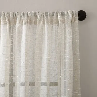 95"x52" Textured Slub Stripe AntiDust Curtain Panel Linen - Clean Window