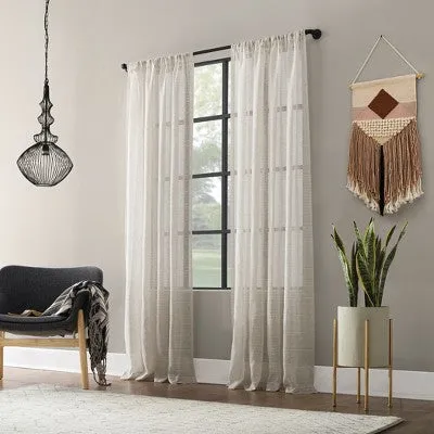 95"x52" Textured Slub Stripe AntiDust Curtain Panel Linen - Clean Window