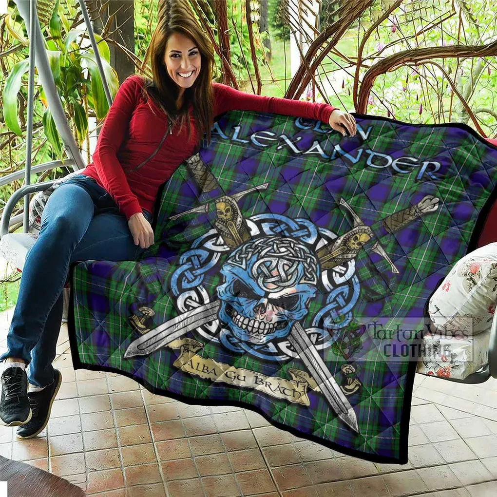 Alexander Tartan Quilt with Celtic Skull Alba Gu Brath Style
