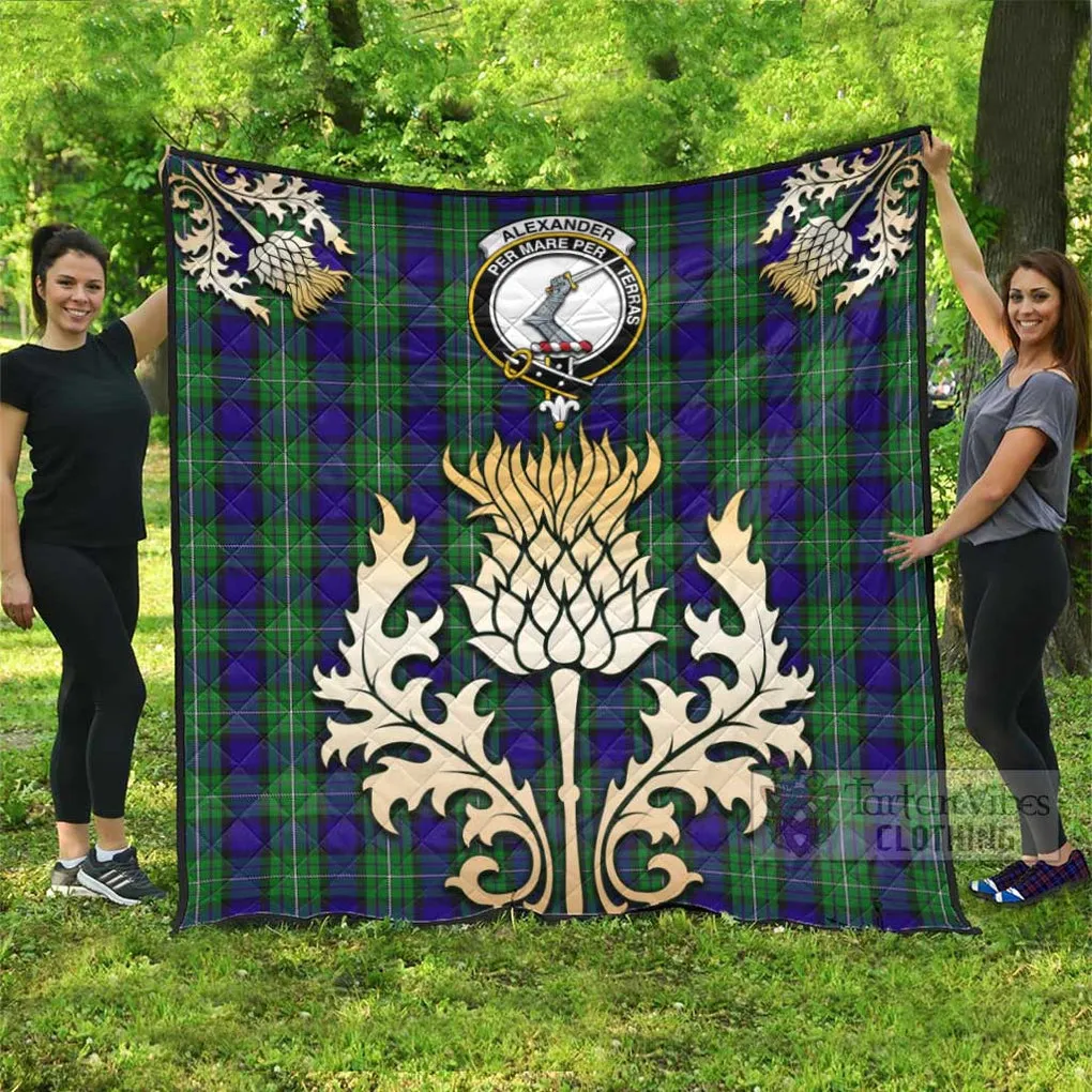 Alexander Tartan Quilt with Family Crest and Golden Thistle Style