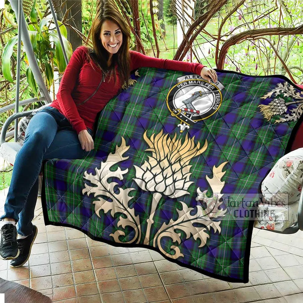 Alexander Tartan Quilt with Family Crest and Golden Thistle Style