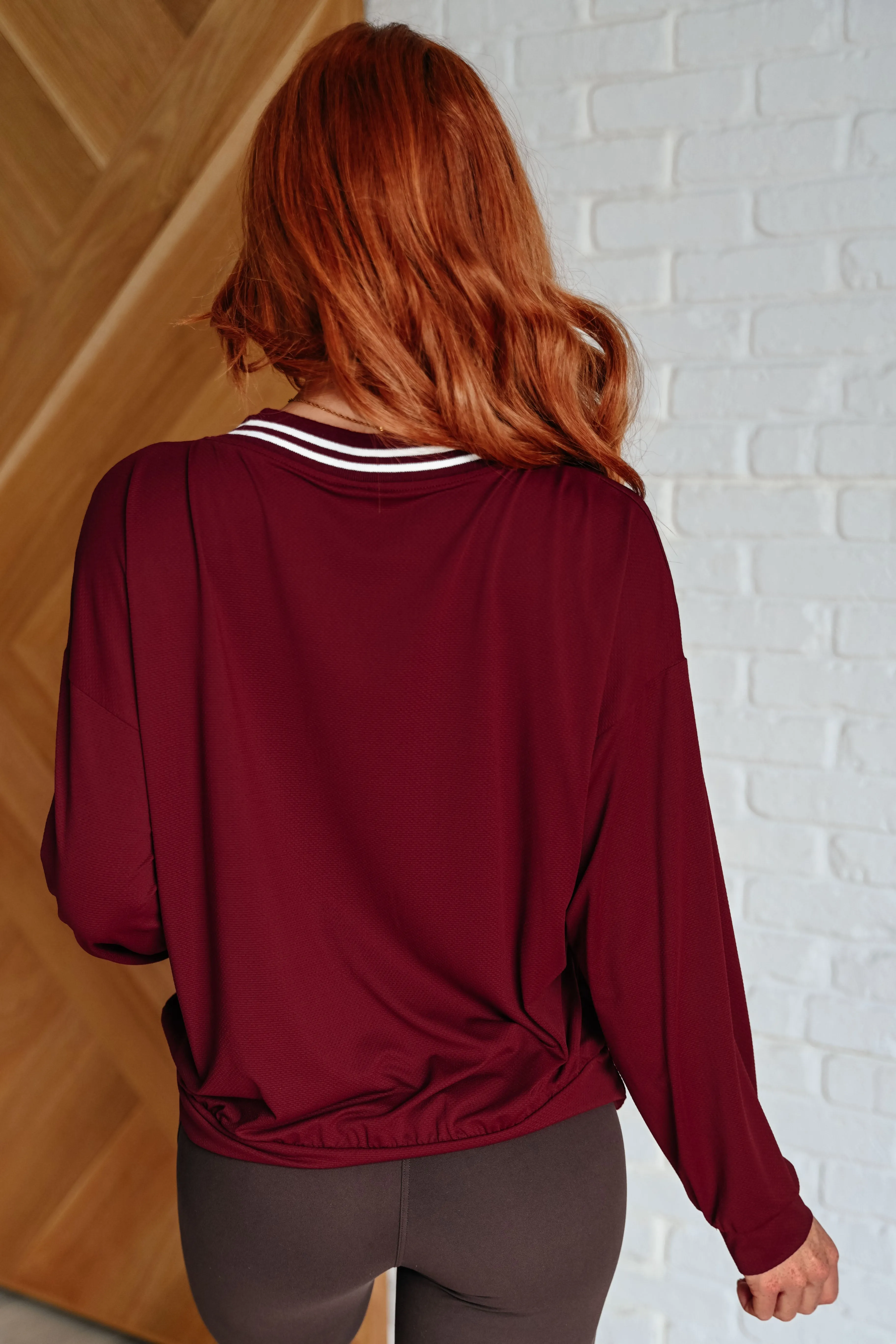 All Out Comfort V-Neck Pullover in Red Merlot - 10/14