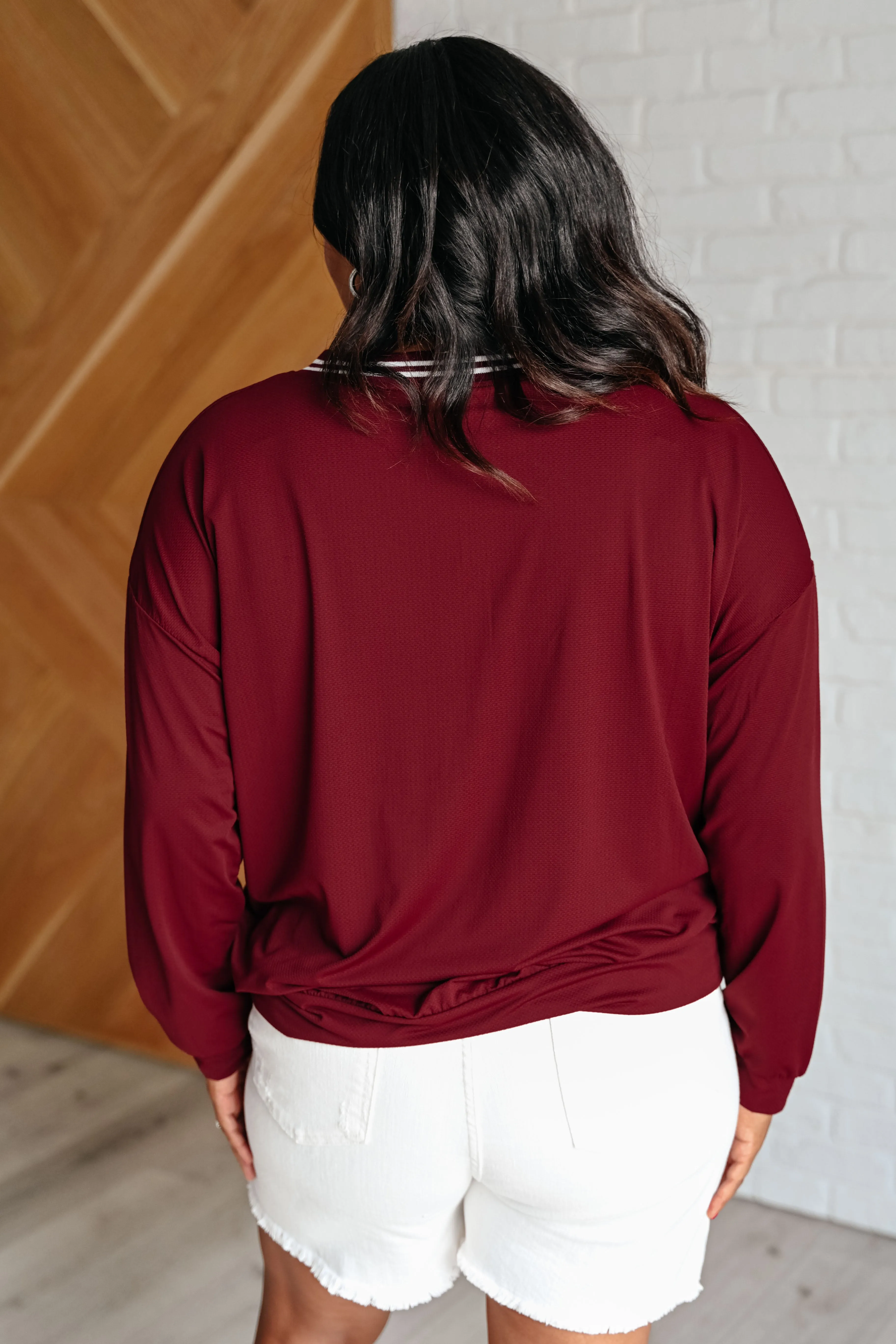 All Out Comfort V-Neck Pullover in Red Merlot - 10/14