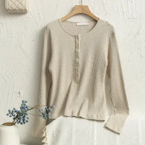 Autumn Thread T shirt Bottoming Shirt Vertical Sunken Stripe Draping Slimming Simple Gentle Knitted Top Women