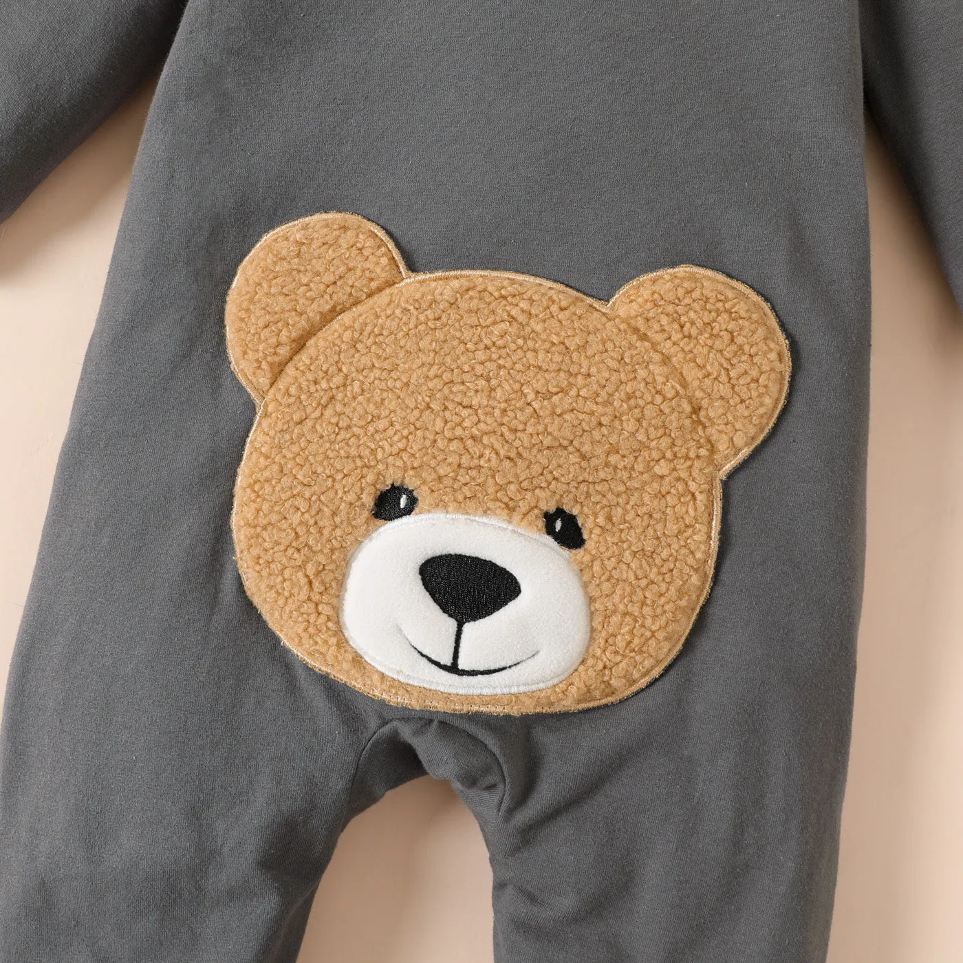 Baby Boy 95% Cotton Long-sleeve Bear & Letter Print Grey Long-sleeve Jumpsuit