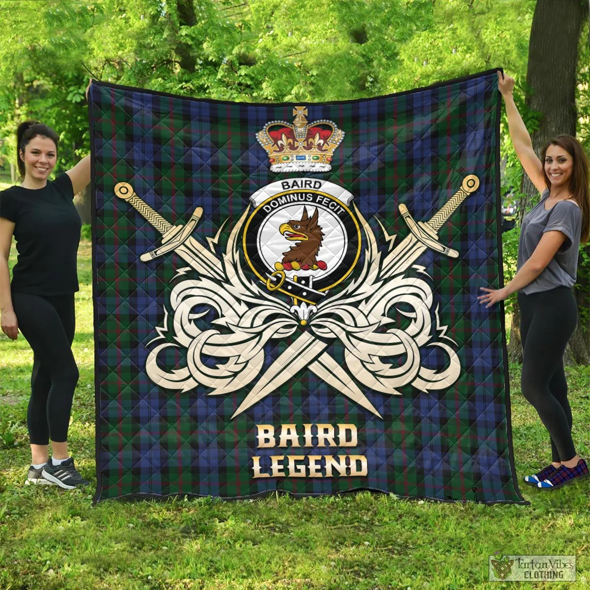Baird Tartan Quilt with Clan Crest and the Golden Sword of Courageous Legacy