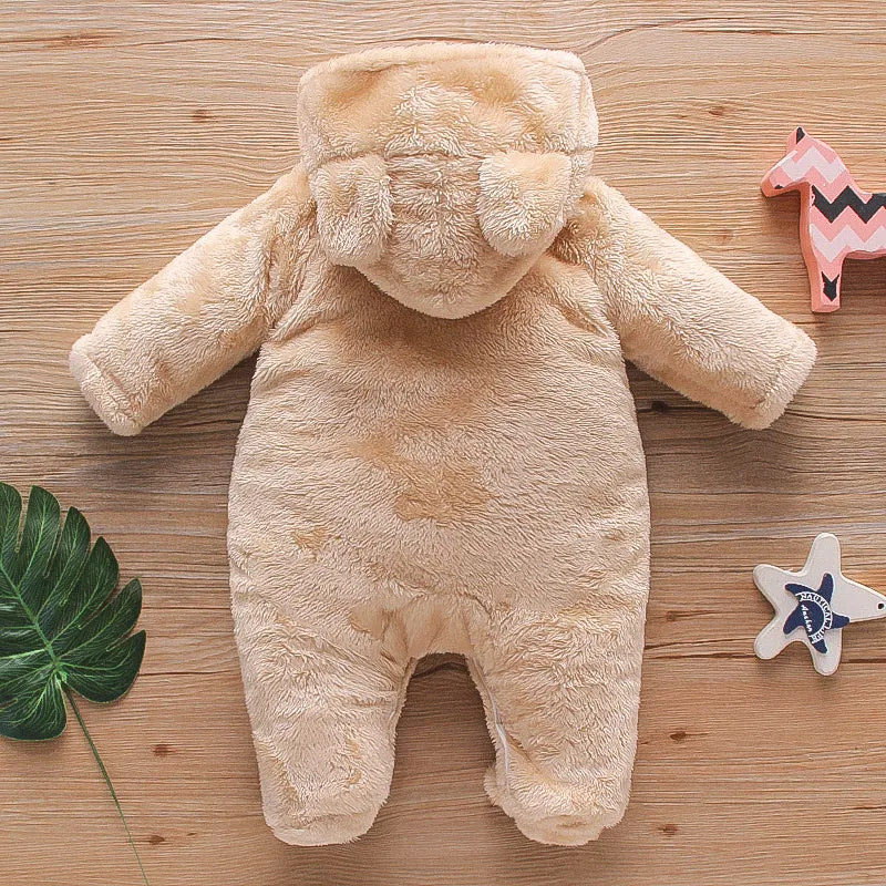 Bear Design Fleece Hooded Footed/footie Long-sleeve Baby Jumpsuit