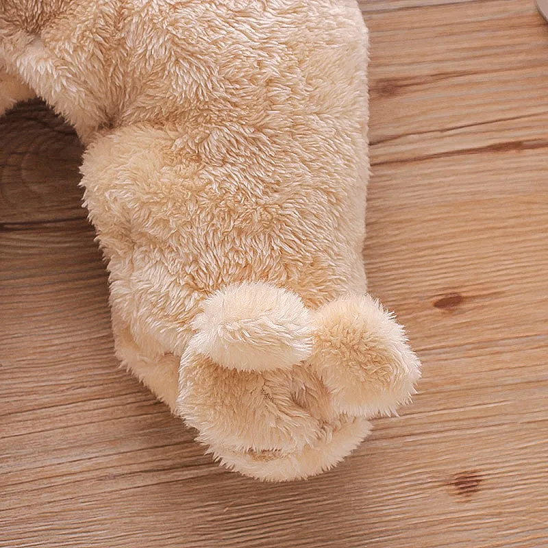 Bear Design Fleece Hooded Footed/footie Long-sleeve Baby Jumpsuit