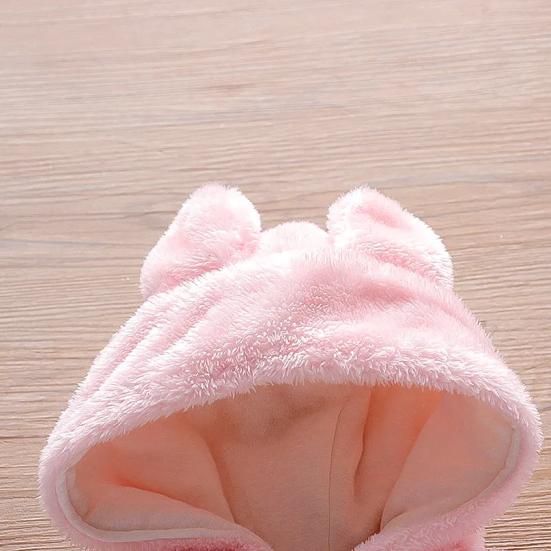 Bear Design Fleece Hooded Footed/footie Long-sleeve Baby Jumpsuit