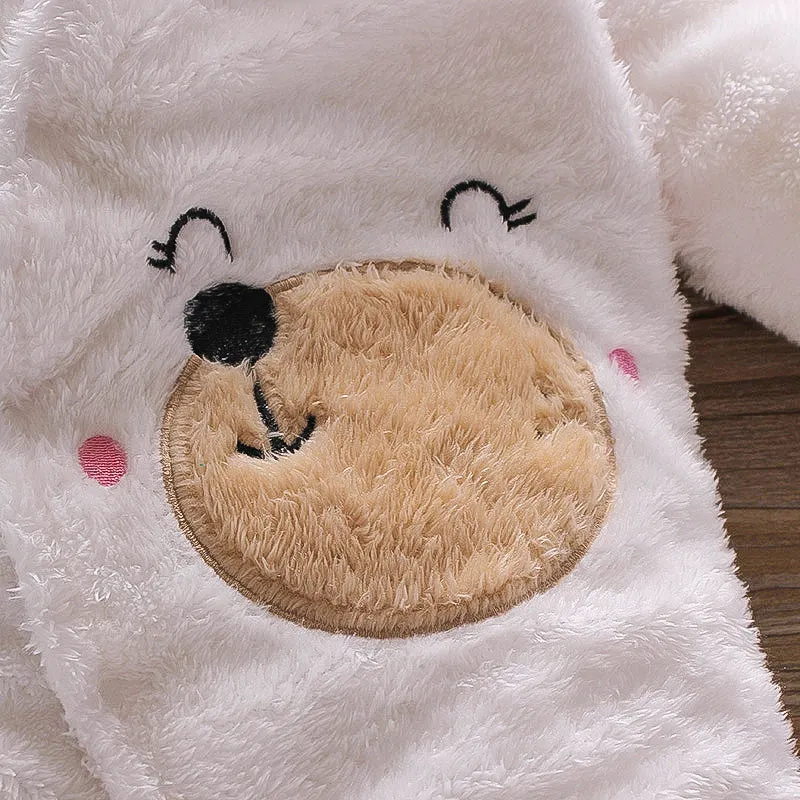 Bear Design Fleece Hooded Footed/footie Long-sleeve Baby Jumpsuit