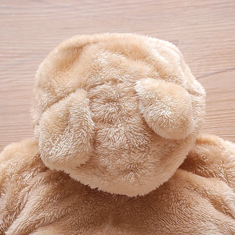 Bear Design Fleece Hooded Footed/footie Long-sleeve Baby Jumpsuit