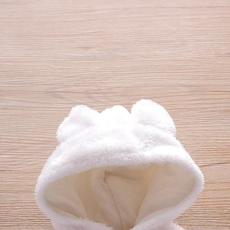 Bear Design Fleece Hooded Footed/footie Long-sleeve Baby Jumpsuit