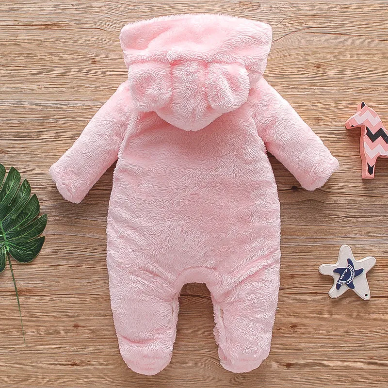 Bear Design Fleece Hooded Footed/footie Long-sleeve Baby Jumpsuit