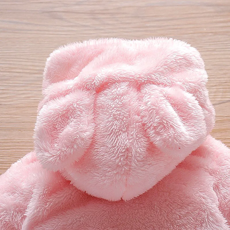 Bear Design Fleece Hooded Footed/footie Long-sleeve Baby Jumpsuit