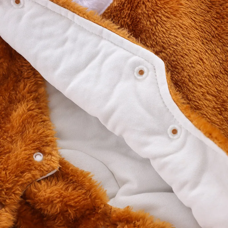 Bear Design Fleece Hooded Footed/footie Long-sleeve Baby Jumpsuit