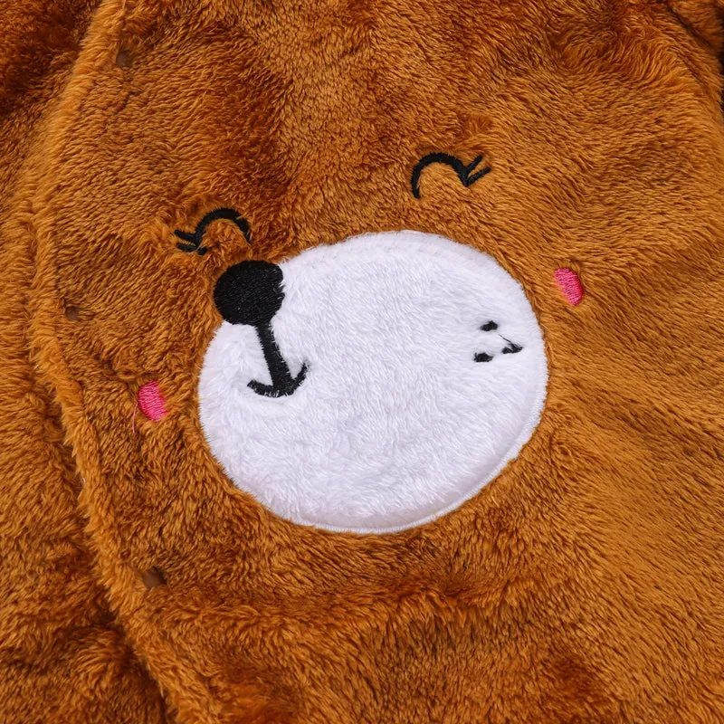 Bear Design Fleece Hooded Footed/footie Long-sleeve Baby Jumpsuit