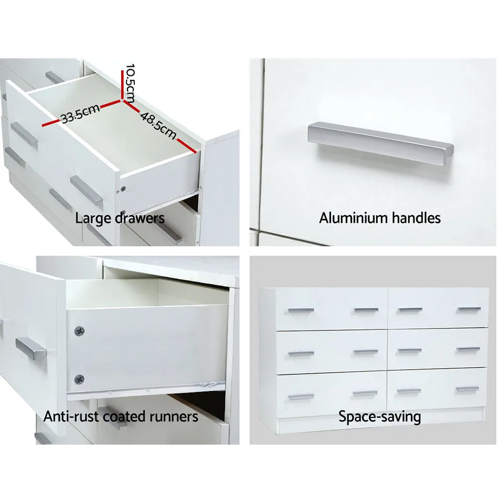 Bedroom Dresser Chest Of drawer 6 Drawers Lowboy Storage Furniture Cabinet White