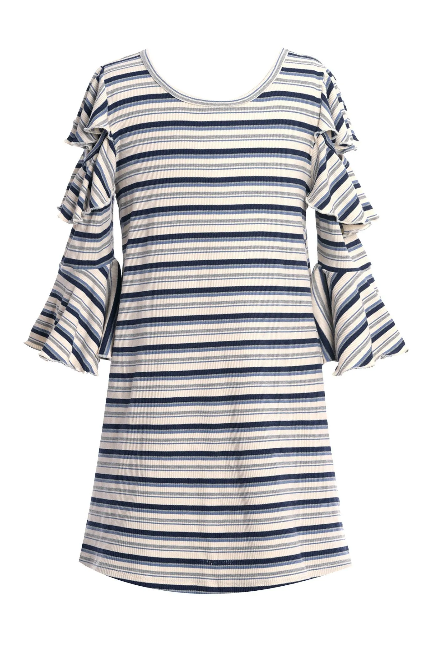 Big Girls Cold Shoulder Striped Ruffle Dress