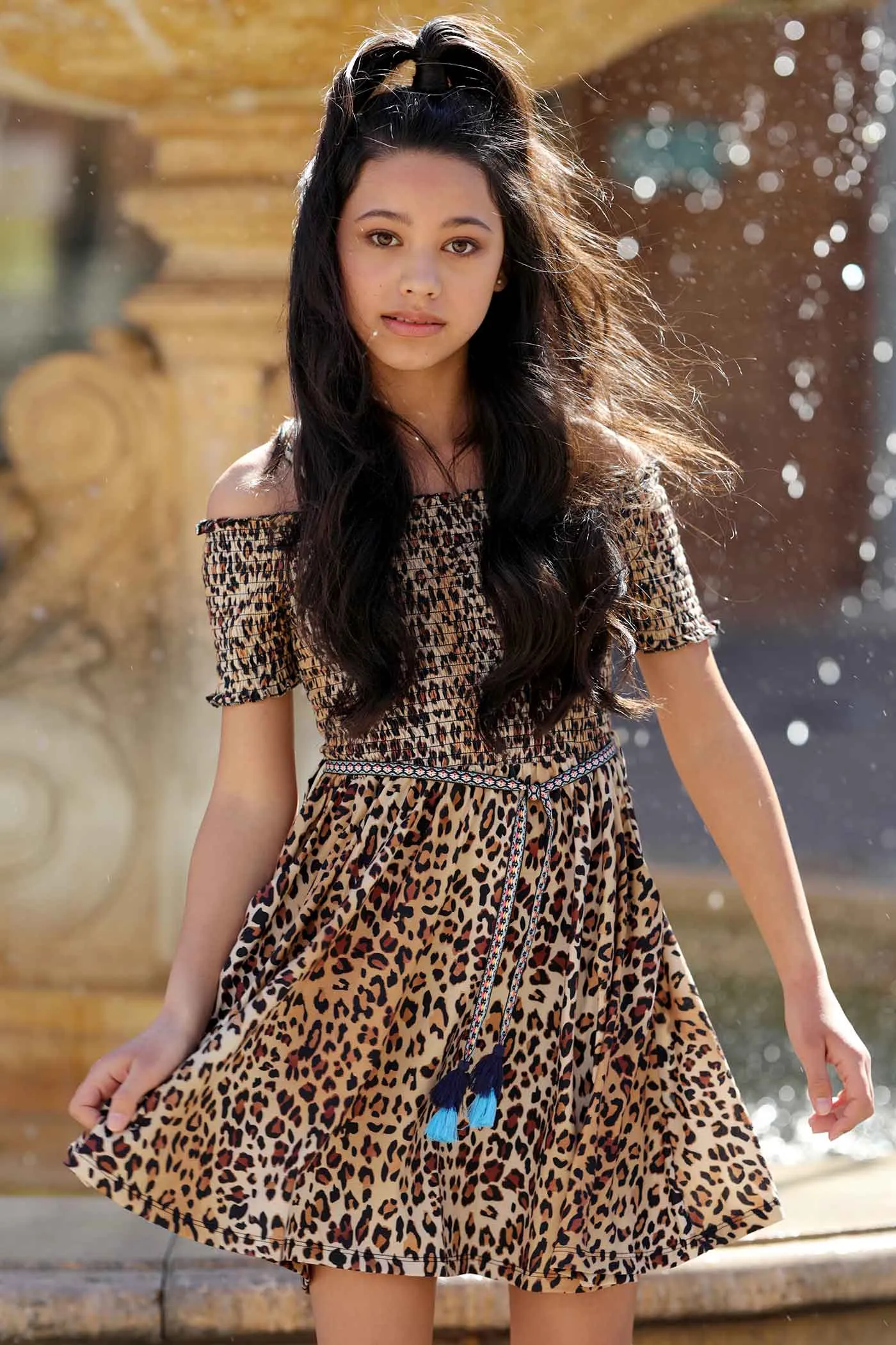 Big Girls Smocked Top Animal Print Dress