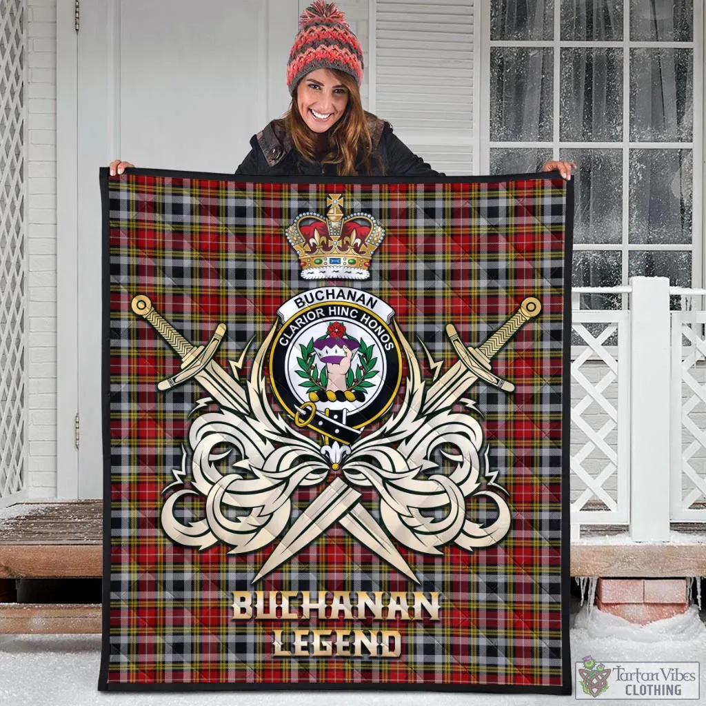 Buchanan Old Dress Tartan Quilt with Clan Crest and the Golden Sword of Courageous Legacy