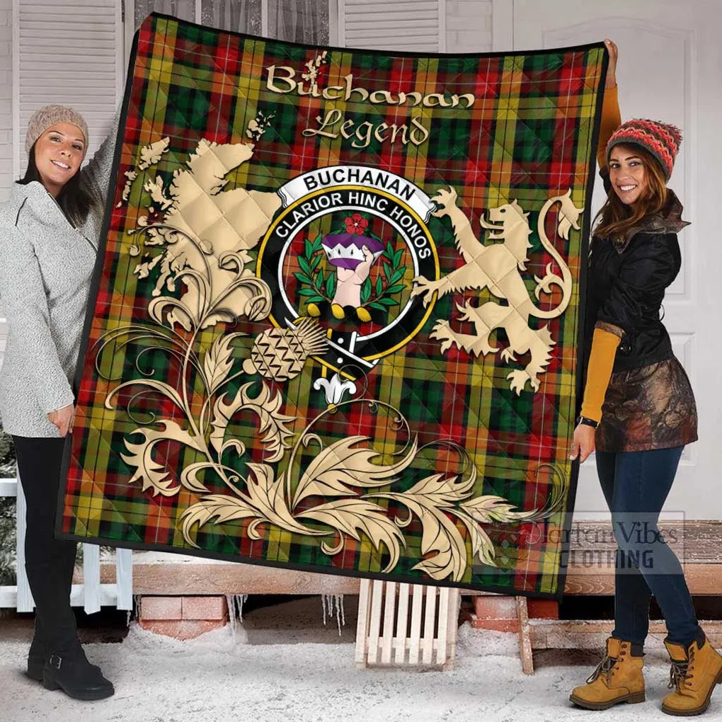 Buchanan Tartan Quilt with Family Crest and Scottish Symbol Style