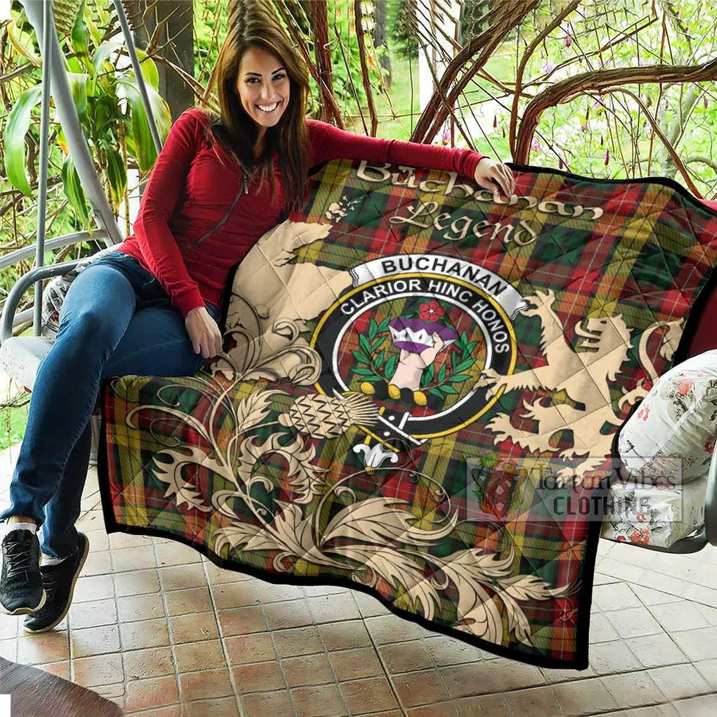 Buchanan Tartan Quilt with Family Crest and Scottish Symbol Style