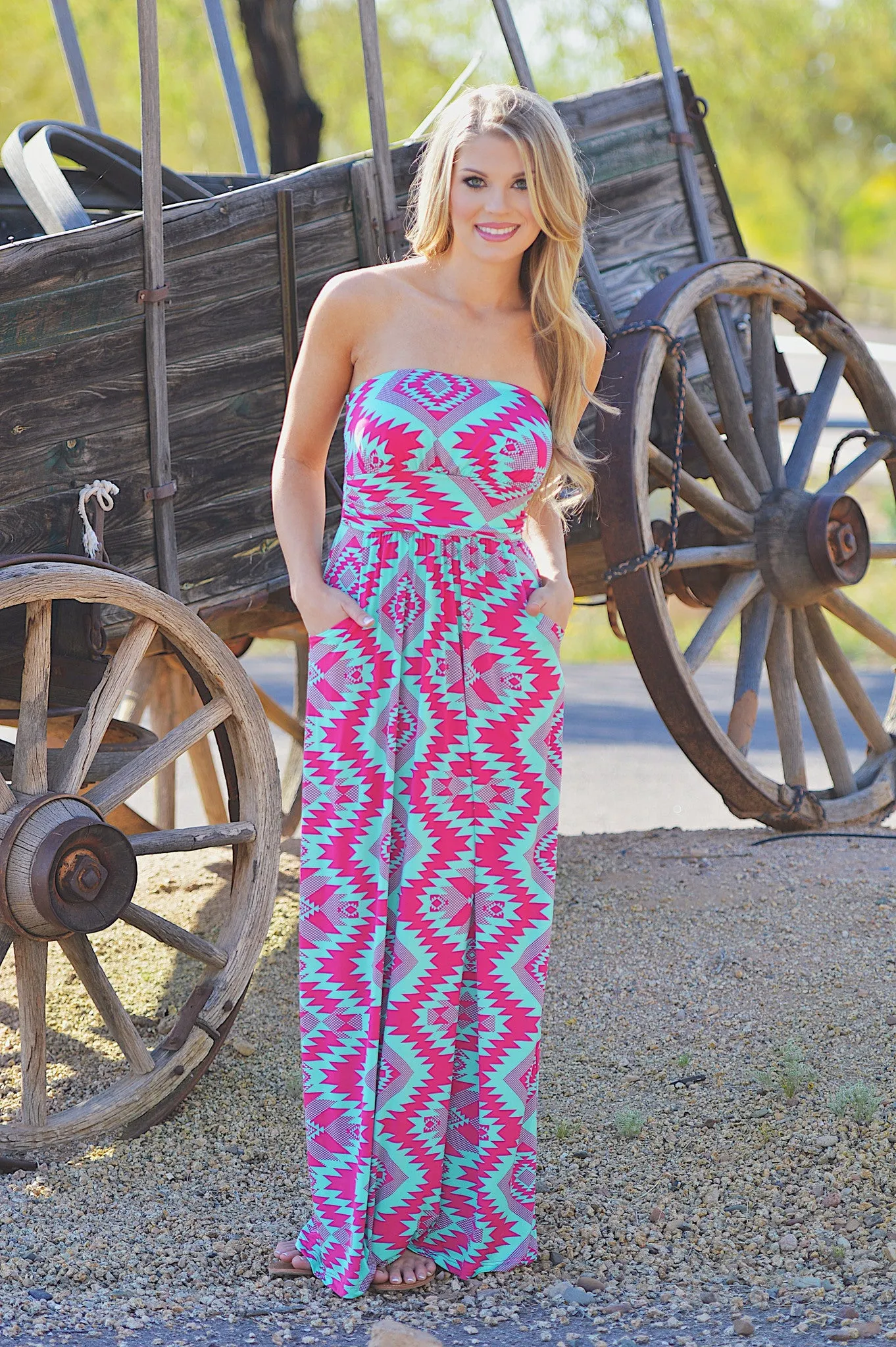 Candy Shop Maxi Dress - Fuchsia Aztec