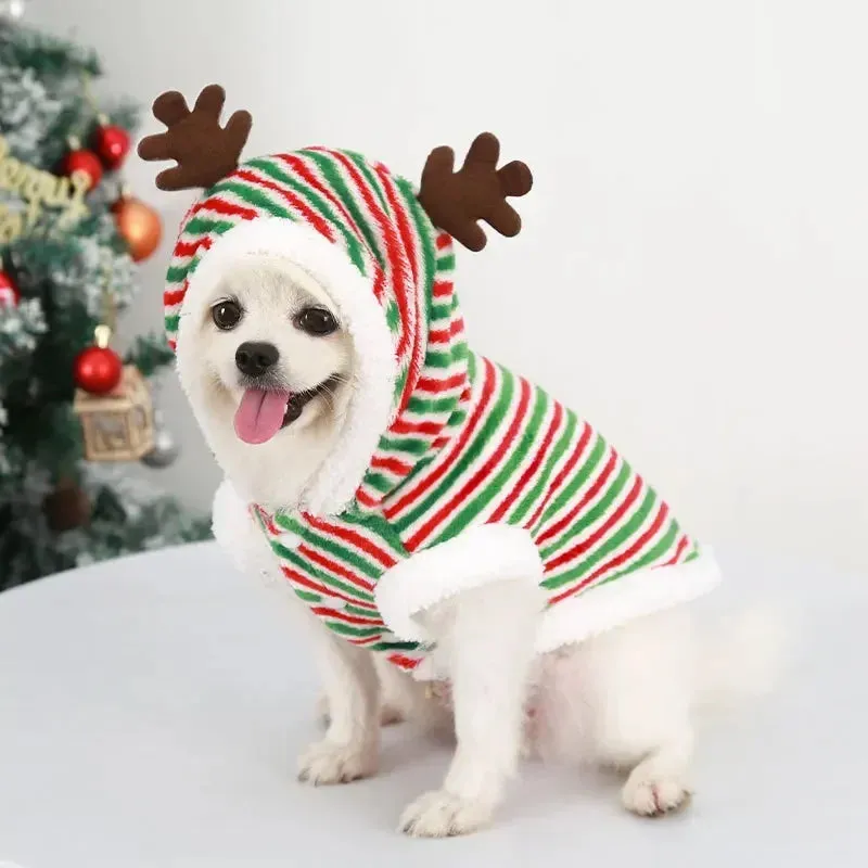 Christmas Dog Hoodie – Warm Elk & Santa Coat for Dogs & Cats