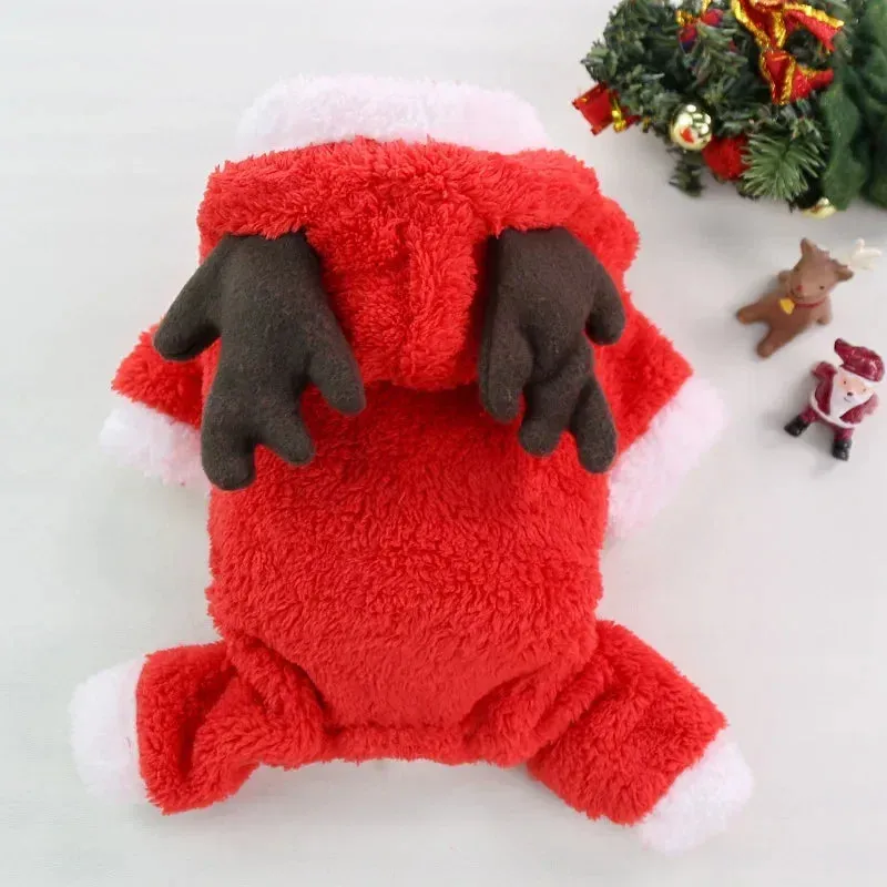 Christmas Dog Hoodie – Warm Elk & Santa Coat for Dogs & Cats