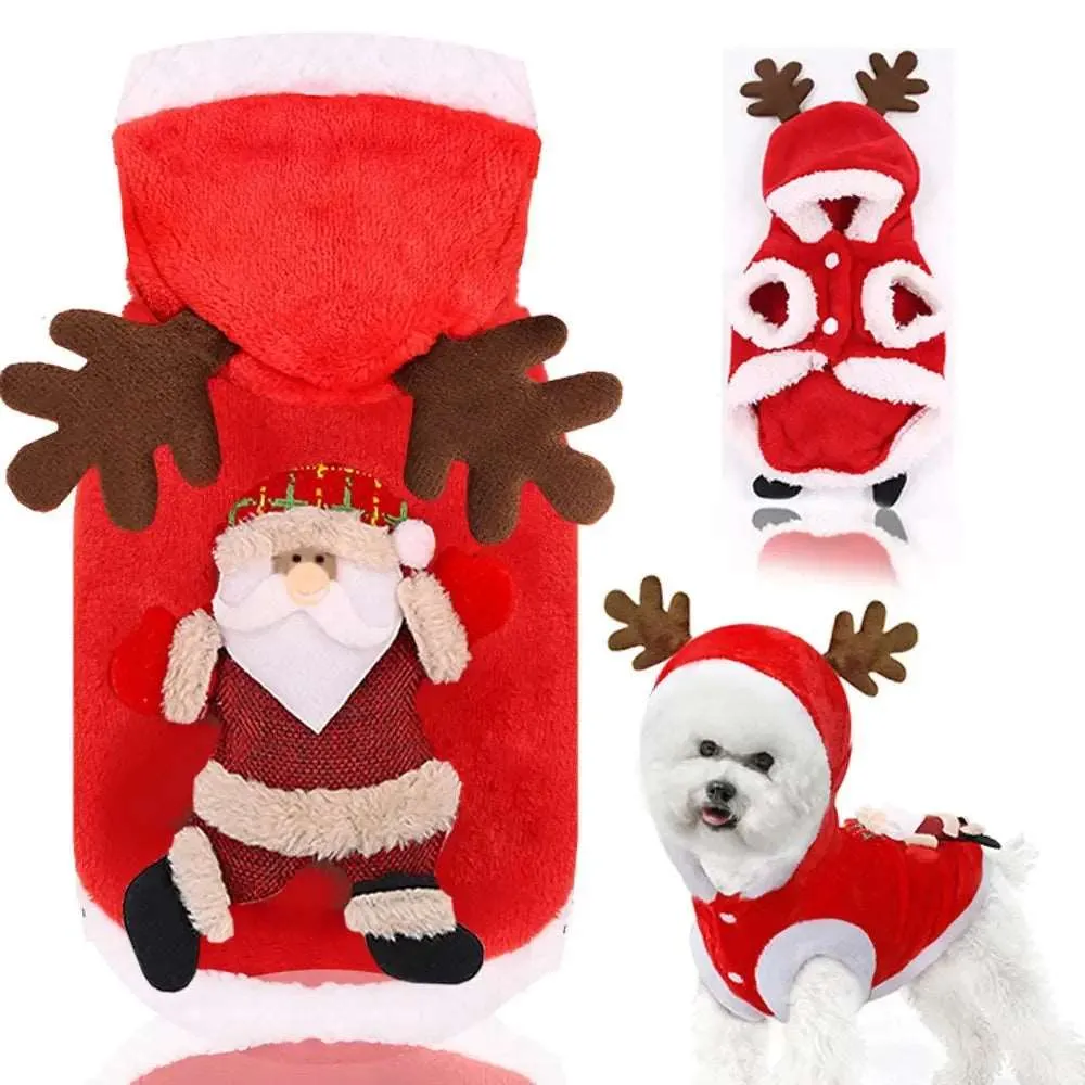 Christmas Dog Hoodie – Warm Elk & Santa Coat for Dogs & Cats