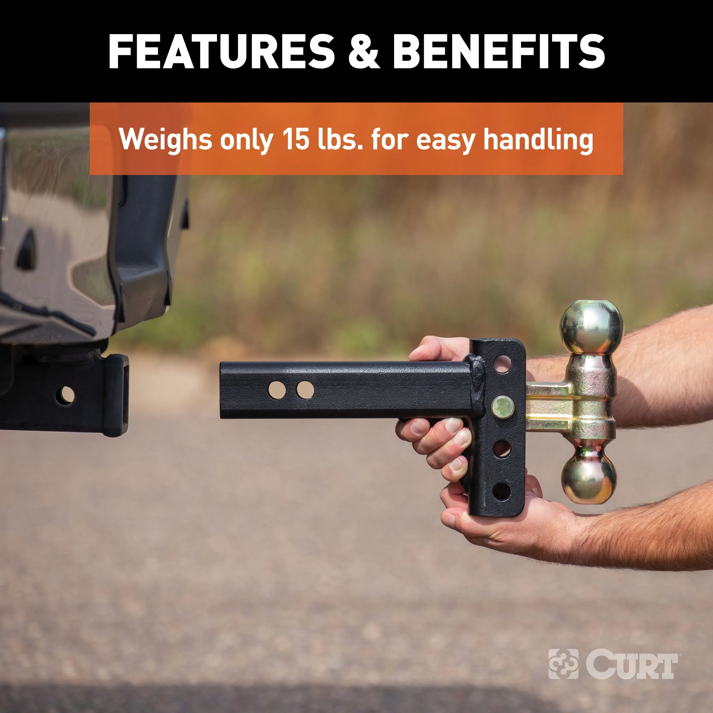 CURT 45903 Slim Adjustable Channel Mount with Dual Ball (2in. Shank; 10K; 3-3/4in. Drop)