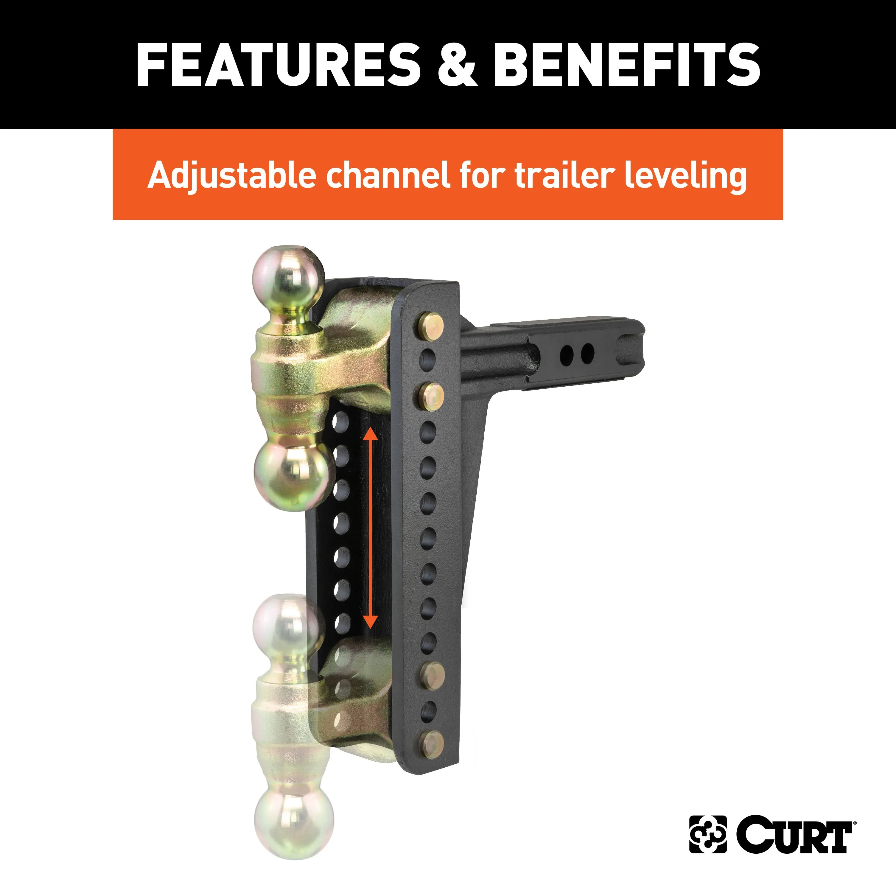 CURT 45926 Adjustable Channel Mount with Dual Ball (2in. Shank; 14;000 lbs.; 10-1/8in. Drop