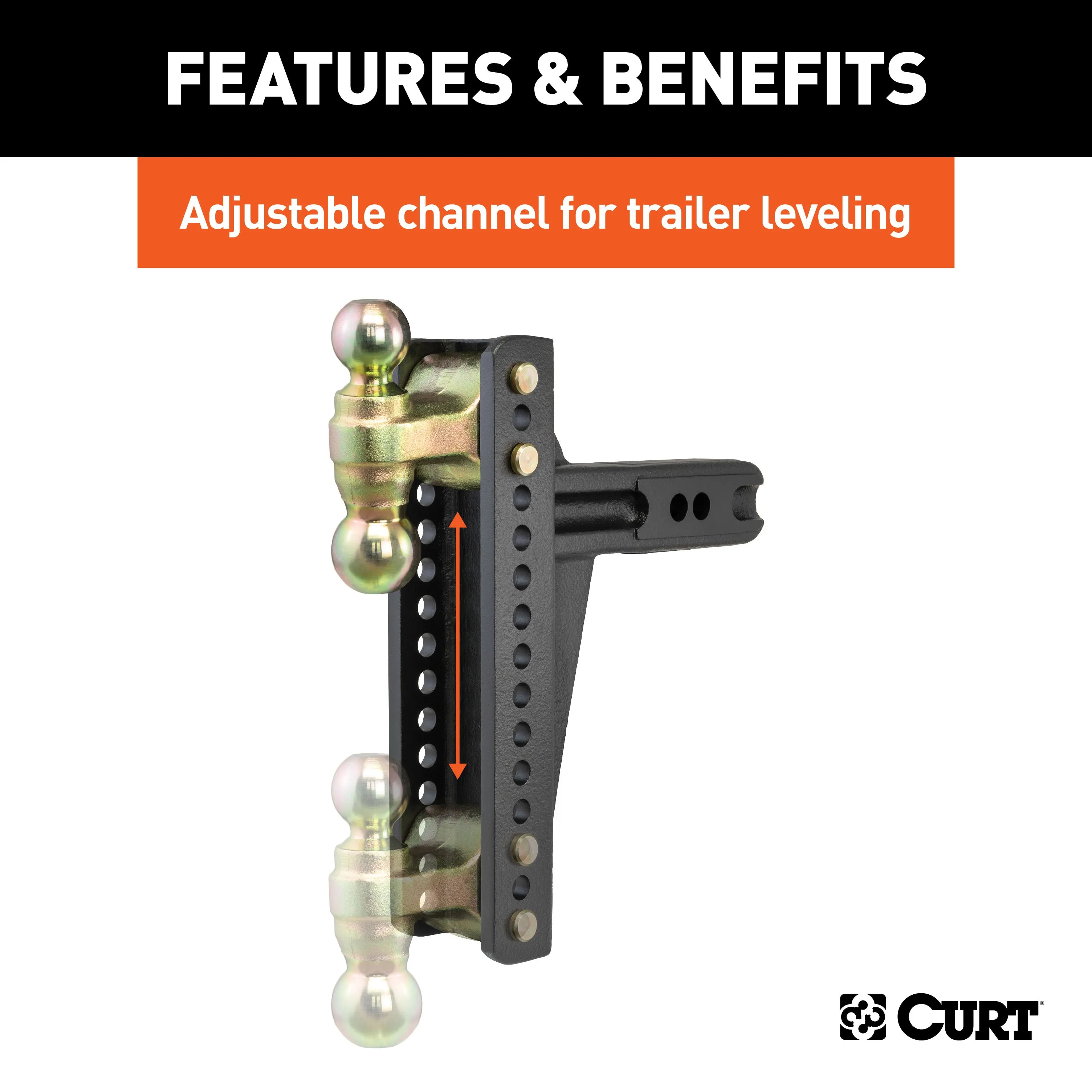 CURT 45927 Adjustable Channel Mount; Dual Ball (2-1/2in. Shank; 20;000 lbs.; 10-3/8in. Drop
