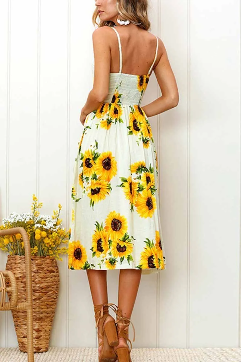 Dunnmall Sunflower Print Camisole Dress