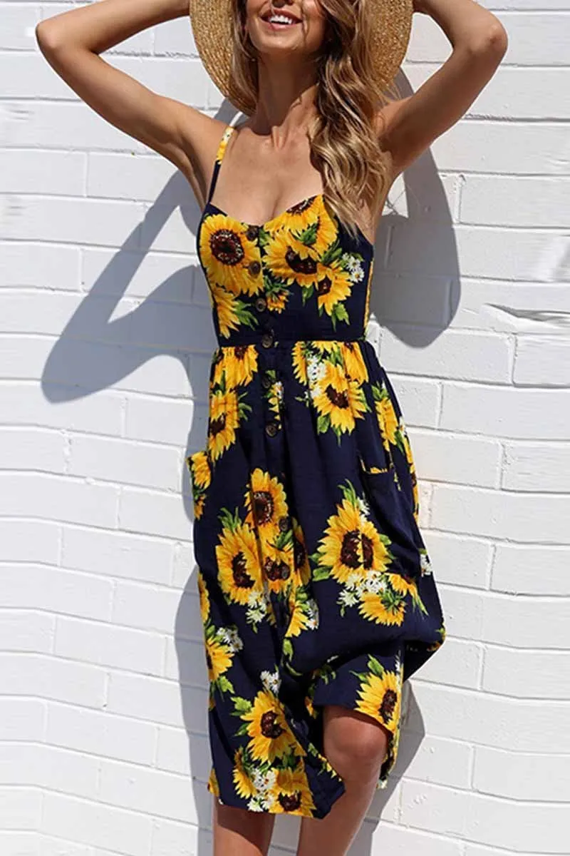 Dunnmall Sunflower Print Camisole Dress