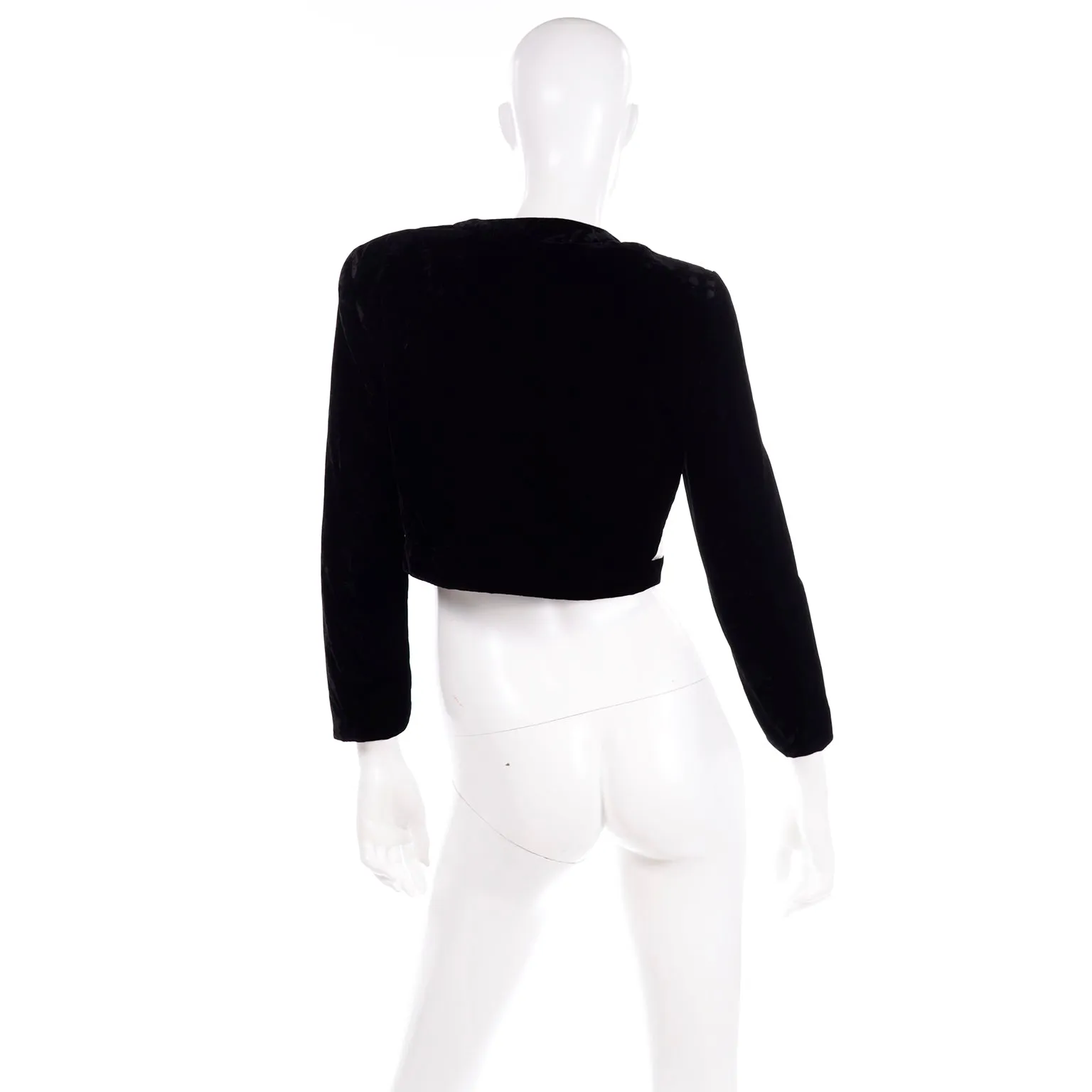 Escada Couture Black and White Striped Velvet Cropped Evening Jacket
