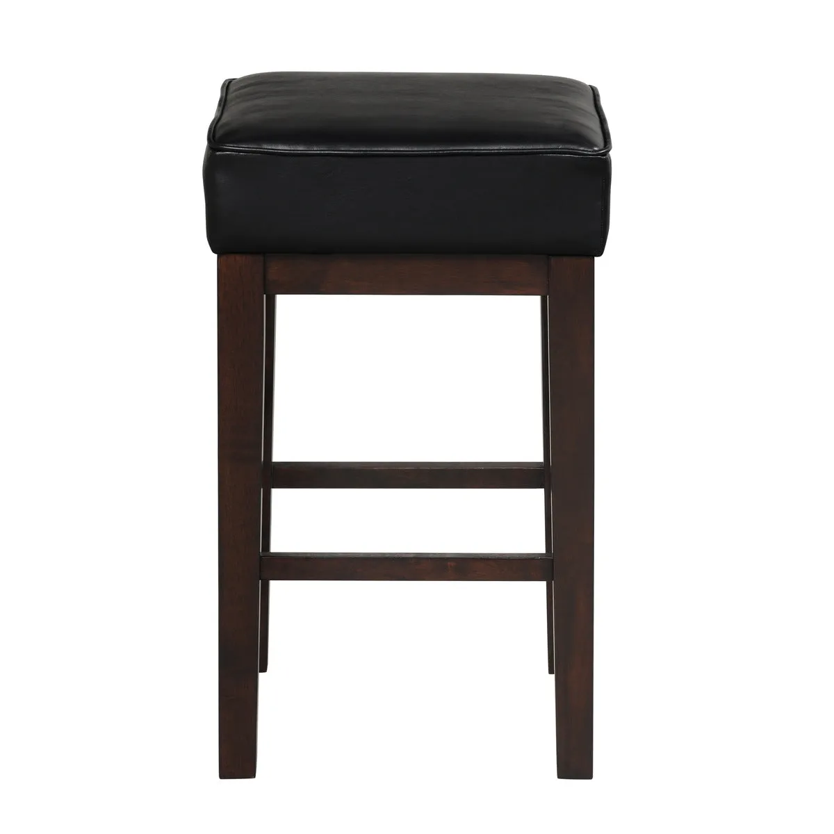 Espresso Finish Counter Height Stool with Black Faux Leather Upholstery - Set of 2