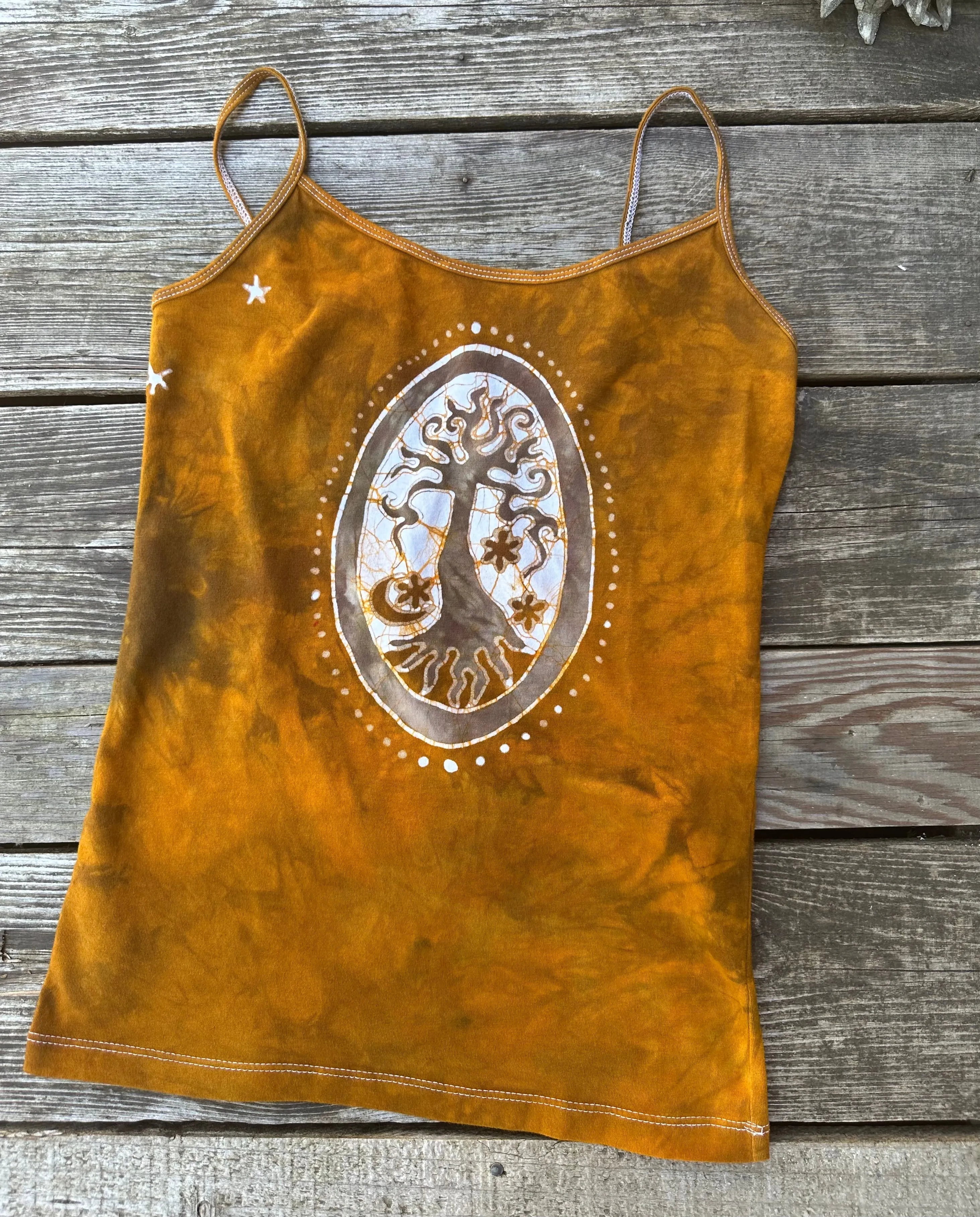 Golden Hour Forest Pendant - Hand Painted Batik Tank Top