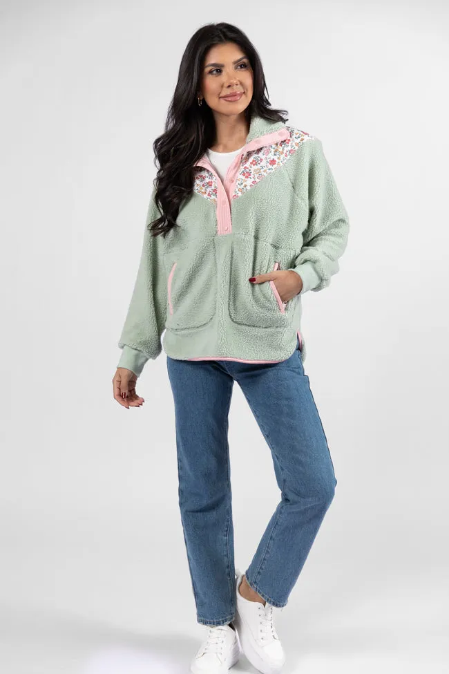 Good Feelings Sage Floral Multi Colorblock Sherpa Pullover SALE