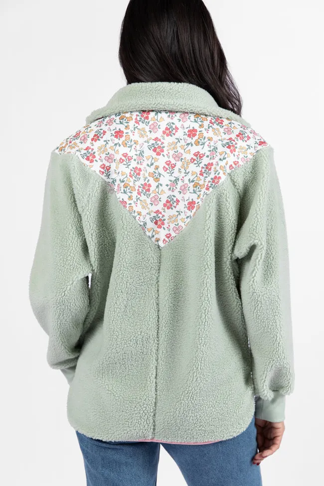 Good Feelings Sage Floral Multi Colorblock Sherpa Pullover SALE