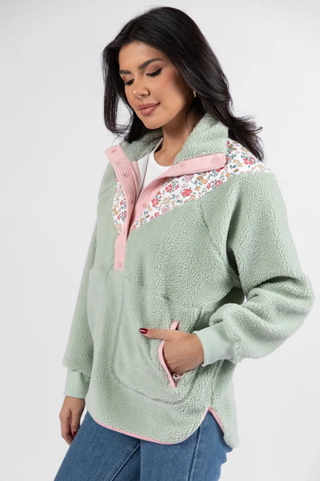 Good Feelings Sage Floral Multi Colorblock Sherpa Pullover SALE