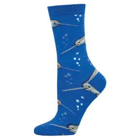 Hecka Gnarly, Narwhals (Blue) Bamboo Crew S/M