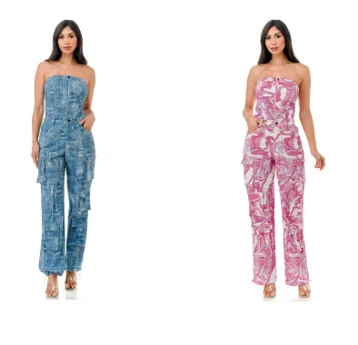 Highlight HJS1060BAT Tube Top Print Jumpsuit