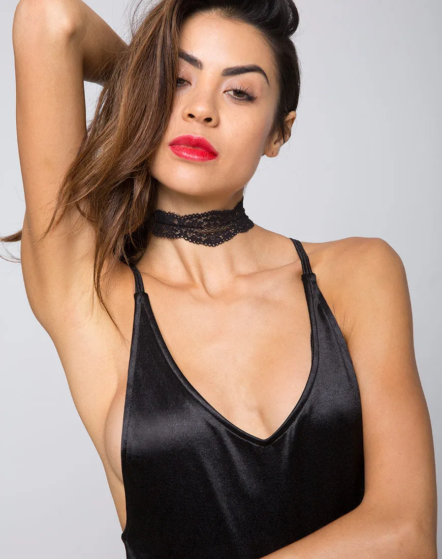 Jovana Unitard in Satin Black