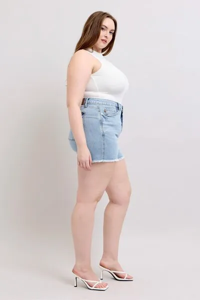 Judy Blue Full Size Tummy Control Raw Hem Denim Shorts – Plus Size Comfort & Style | Sizes S-3XL