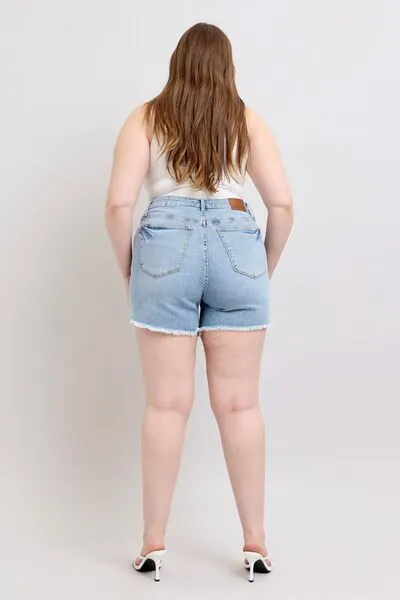 Judy Blue Full Size Tummy Control Raw Hem Denim Shorts – Plus Size Comfort & Style | Sizes S-3XL