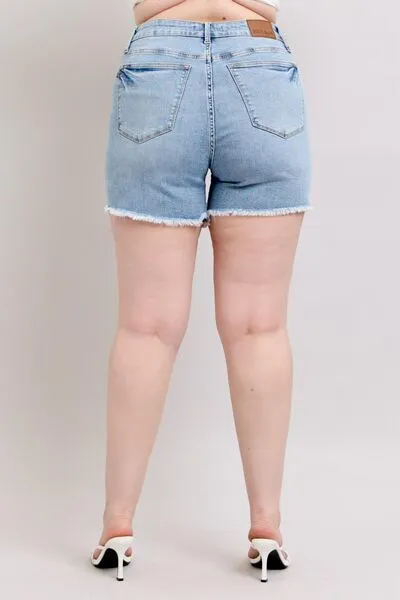 Judy Blue Full Size Tummy Control Raw Hem Denim Shorts – Plus Size Comfort & Style | Sizes S-3XL
